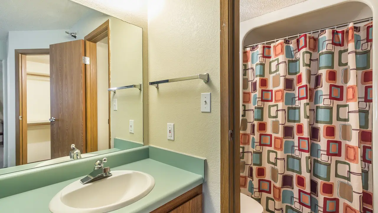 Victory apartment bathroom with accessibility features