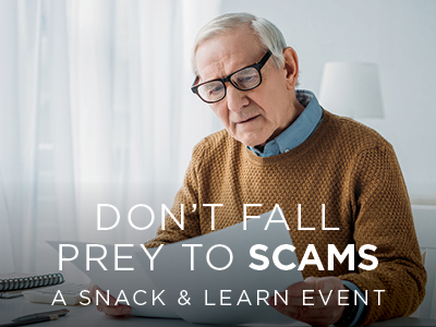 An older man wearing glasses and a brown sweater looks at documents. Text reads: