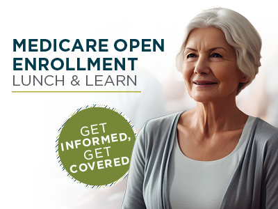An older woman with gray hair smiles beside text that reads 