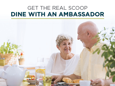 An elderly couple is enjoying a meal together at a dining table adorned with various dishes and a teapot. The background features potted plants and a sunlit window. The text above them reads, 