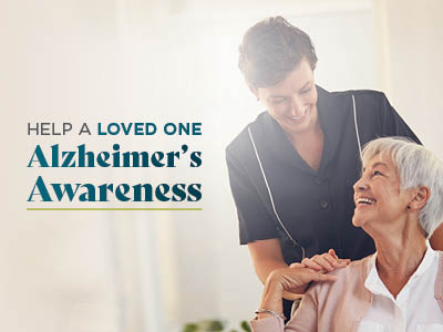 A young caregiver smiles at an older woman with gray hair, placing a comforting hand on her shoulder. Text on the image reads, 