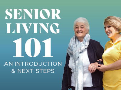 Two women, one older and one younger, smile while walking arm-in-arm. The text reads: 