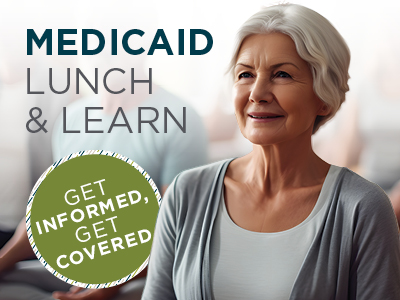 Smiling older woman sits at an event with text overlay: 
