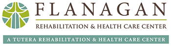 flanagan-rehab-logo-v3 Logo for Flanagan Rehabilitation & Health Care Center. Above the name is a green and white circular abstract design. Below, a blue-green banner reads: