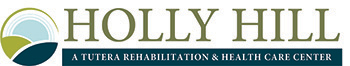 Logo of Holly Hill, a Tutera Nursing & Rehabilitation Center, featuring abstract circular shapes in green and blue on the left.