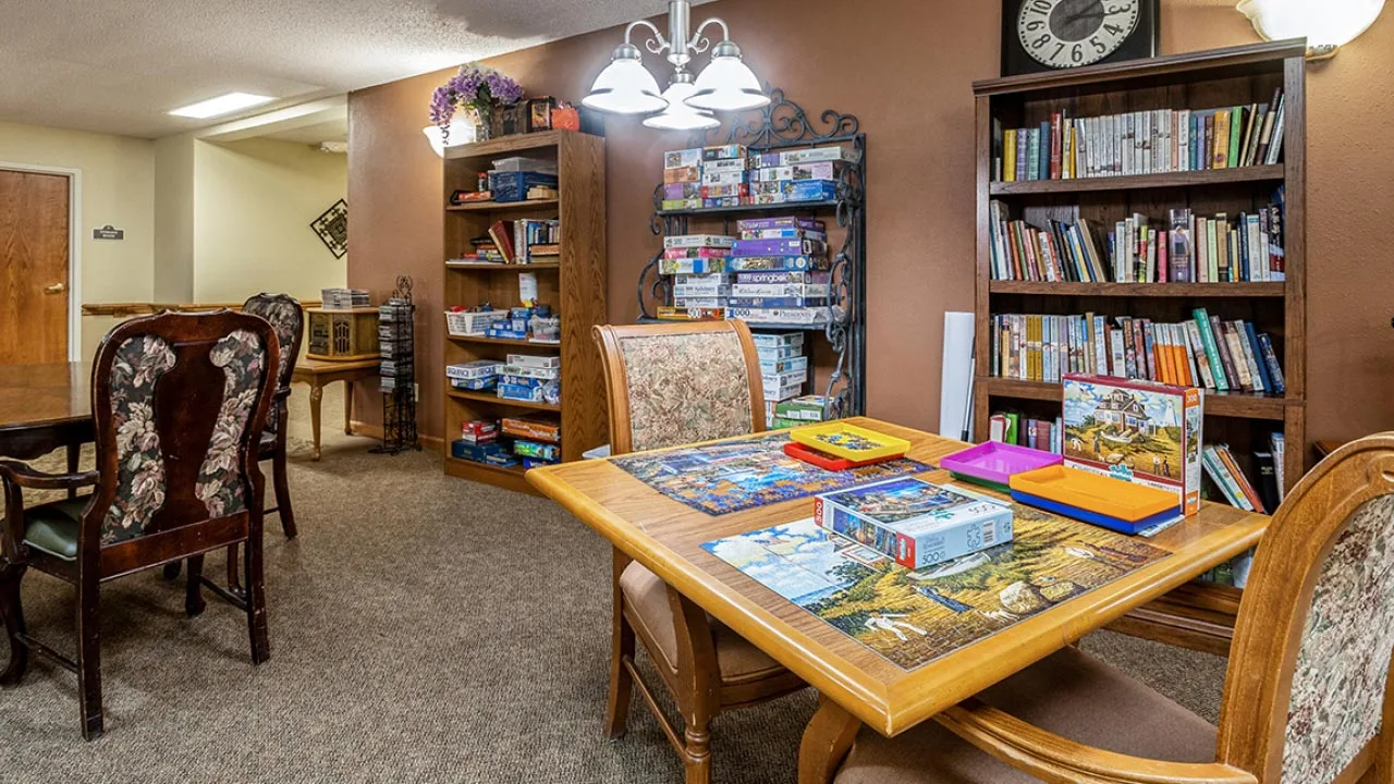 Abilene place entertainement room with lots of games and books