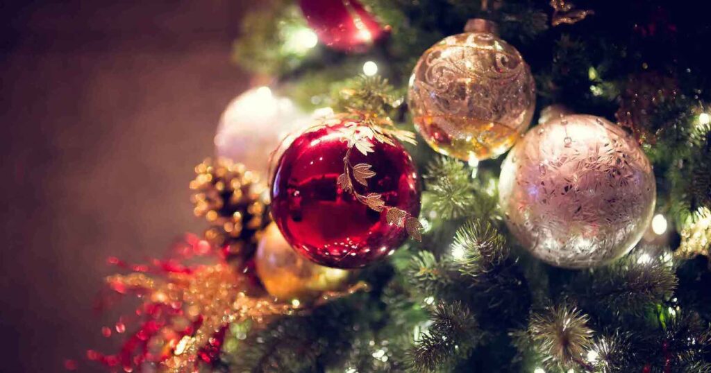 Decoration of Christmas tree close-up