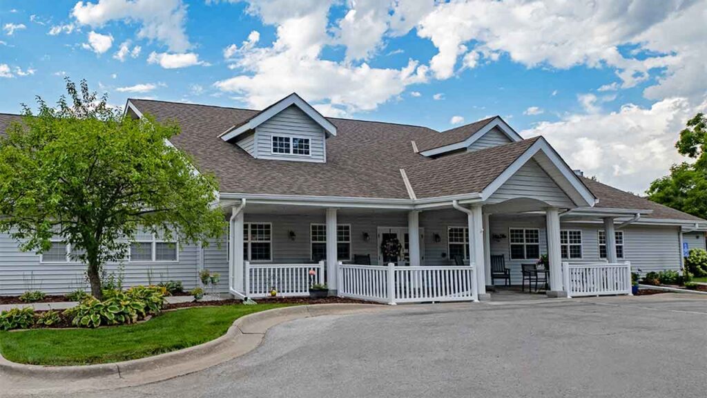 Cottage-style assisted living buildings and grounds at Amelia Senior Living in Council Bluffs, IA, Pottawattamie County.
