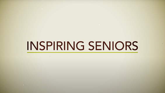 Text reading "Inspiring Seniors" with a green underline on a light beige background.