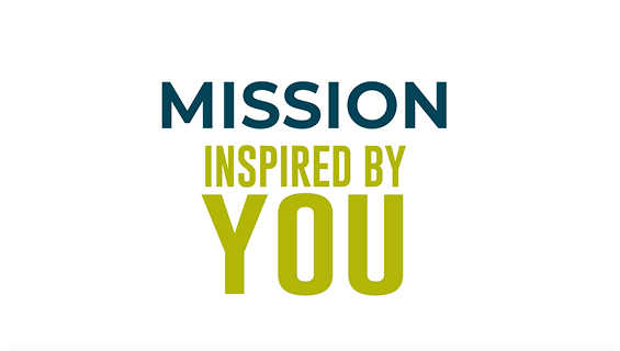 Text on a white background that reads "MISSION INSPIRED BY YOU" in bold lettering, with "MISSION" in blue and "INSPIRED BY YOU" in green.