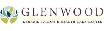 Glenwood Rehabilitation & Health Care Center logo featuring a circular abstract leaf design on the left and the facility name in large, elegant text to the right.