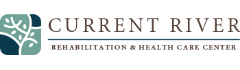 Logo for Current River Rehabilitation & Health Care Center, featuring a stylized tree design in a green and teal square next to the center’s name written in uppercase letters.