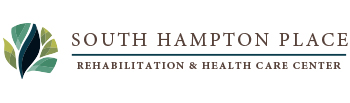 Logo for South Hampton Place Rehabilitation & Health Care Center, featuring a stylized leaf design on the left and the facility name in uppercase letters to the right.