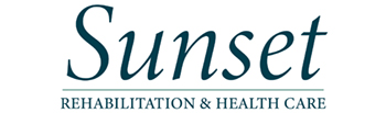 Logo for Sunset Rehabilitation & Health Care. The word 