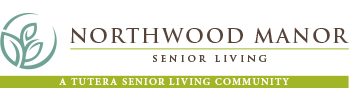 Logo for Northwood Manor Senior Living. Features a stylized leaf emblem on the left, with the text 