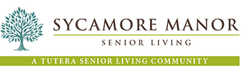 Logo for Sycamore Manor Senior Living, featuring a stylized tree on the left and the text 