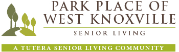 Logo for Park Place of West Knoxville Senior Living, featuring stylized trees and a winding path on the left, with the text 