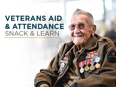 Smiling elderly veteran in uniform with medals, sitting with arms crossed. Text reads: